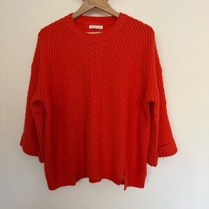 Anthropologie- Women's Orange/Red Cable Knit Sweater - Size Small/Medium